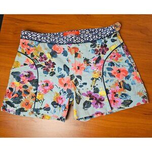 Anthropologie Cartonnier Shorts Textured Cotton Blend Blue W/ Floral Pattern 6